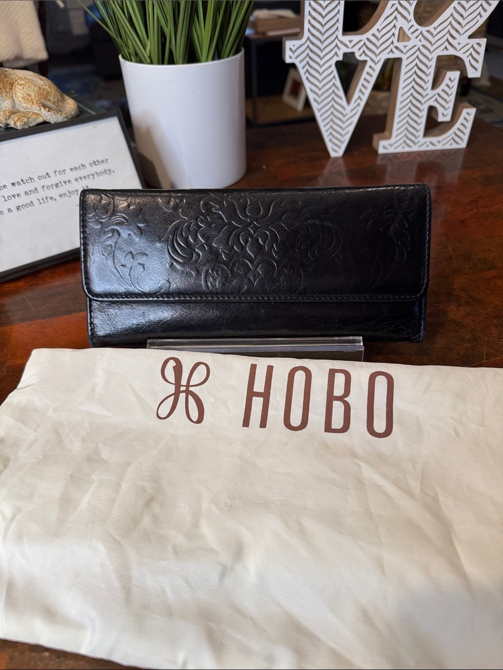 HOBO Black Embossed Leather Continental Card Holder